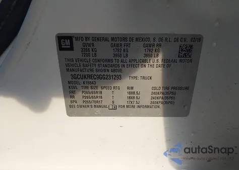 2016 Chevrolet Silverado 1500 1Lt из США, поврежденный, VIN 3GCUKREC9GG231293